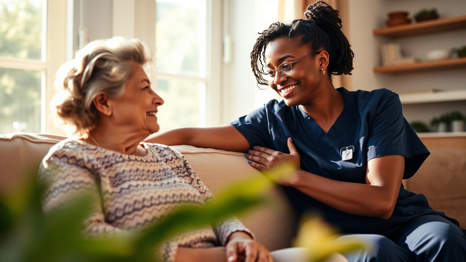 Nurse caring for an elderly client at home